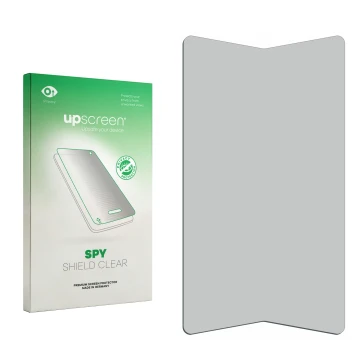 Vorderseite einer Produktverpackung mit dem Markenlogo upscreen. Daneben ist der zugehörige Displayschutz.