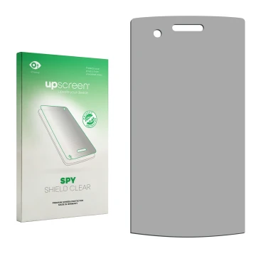 Vorderseite einer Produktverpackung mit dem Markenlogo upscreen. Daneben ist der zugehörige Displayschutz.