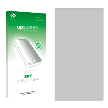 Vorderseite einer Produktverpackung mit dem Markenlogo upscreen. Daneben ist der zugehörige Displayschutz.