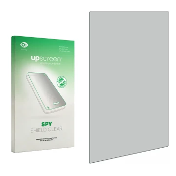 Vorderseite einer Produktverpackung mit dem Markenlogo upscreen. Daneben ist der zugehörige Displayschutz.