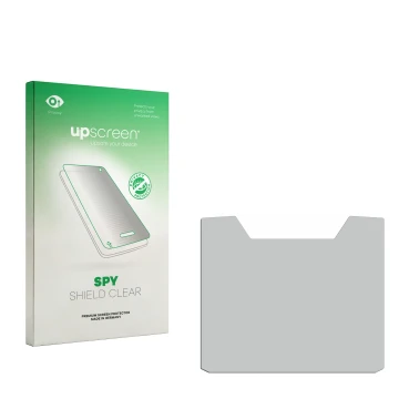 Vorderseite einer Produktverpackung mit dem Markenlogo upscreen. Daneben ist der zugehörige Displayschutz.