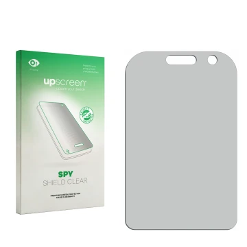 Vorderseite einer Produktverpackung mit dem Markenlogo upscreen. Daneben ist der zugehörige Displayschutz.