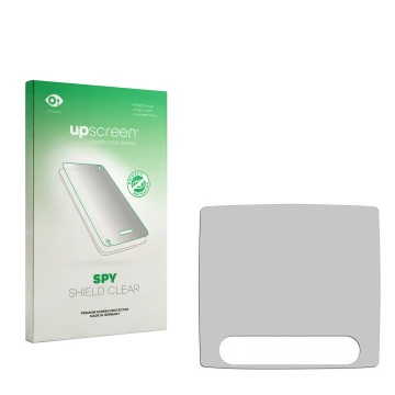 Vorderseite einer Produktverpackung mit dem Markenlogo upscreen. Daneben ist der zugehörige Displayschutz.