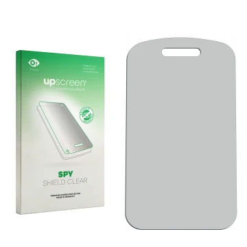 Vorderseite einer Produktverpackung mit dem Markenlogo upscreen. Daneben ist der zugehörige Displayschutz.