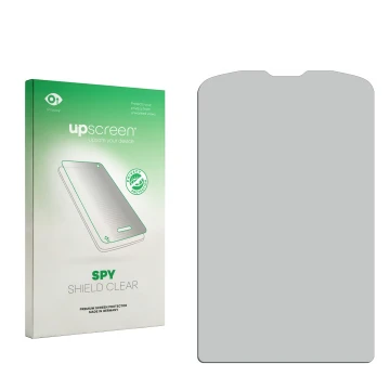 Vorderseite einer Produktverpackung mit dem Markenlogo upscreen. Daneben ist der zugehörige Displayschutz.