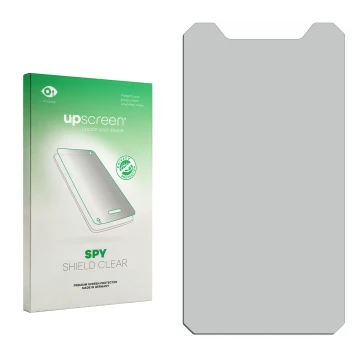 Vorderseite einer Produktverpackung mit dem Markenlogo upscreen. Daneben ist der zugehörige Displayschutz.