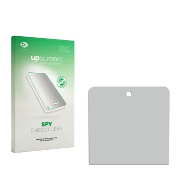 Vorderseite einer Produktverpackung mit dem Markenlogo upscreen. Daneben ist der zugehörige Displayschutz.