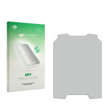 Vorderseite einer Produktverpackung mit dem Markenlogo upscreen. Daneben ist der zugehörige Displayschutz.