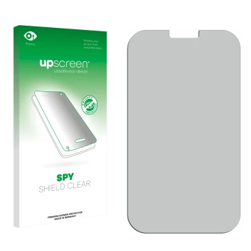 Vorderseite einer Produktverpackung mit dem Markenlogo upscreen. Daneben ist der zugehörige Displayschutz.