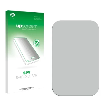Vorderseite einer Produktverpackung mit dem Markenlogo upscreen. Daneben ist der zugehörige Displayschutz.