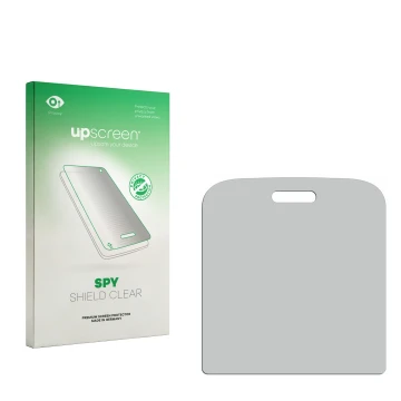 Vorderseite einer Produktverpackung mit dem Markenlogo upscreen. Daneben ist der zugehörige Displayschutz.