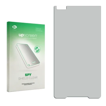 Vorderseite einer Produktverpackung mit dem Markenlogo upscreen. Daneben ist der zugehörige Displayschutz.