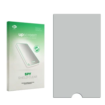 Vorderseite einer Produktverpackung mit dem Markenlogo upscreen. Daneben ist der zugehörige Displayschutz.