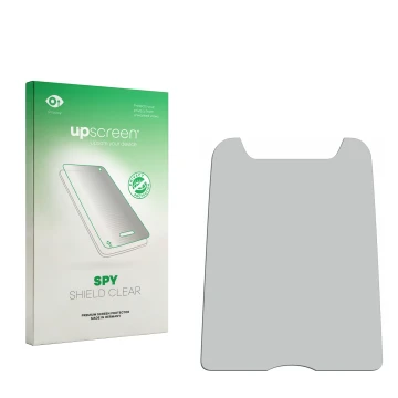 Vorderseite einer Produktverpackung mit dem Markenlogo upscreen. Daneben ist der zugehörige Displayschutz.