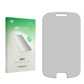Vorderseite einer Produktverpackung mit dem Markenlogo upscreen. Daneben ist der zugehörige Displayschutz.