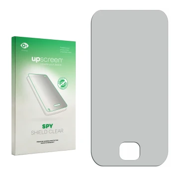 Vorderseite einer Produktverpackung mit dem Markenlogo upscreen. Daneben ist der zugehörige Displayschutz.