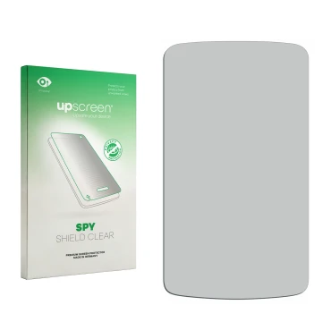 Vorderseite einer Produktverpackung mit dem Markenlogo upscreen. Daneben ist der zugehörige Displayschutz.