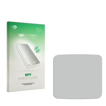 Vorderseite einer Produktverpackung mit dem Markenlogo upscreen. Daneben ist der zugehörige Displayschutz.