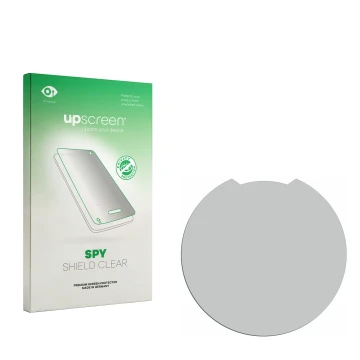 Vorderseite einer Produktverpackung mit dem Markenlogo upscreen. Daneben ist der zugehörige Displayschutz.