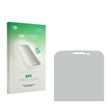 Vorderseite einer Produktverpackung mit dem Markenlogo upscreen. Daneben ist der zugehörige Displayschutz.