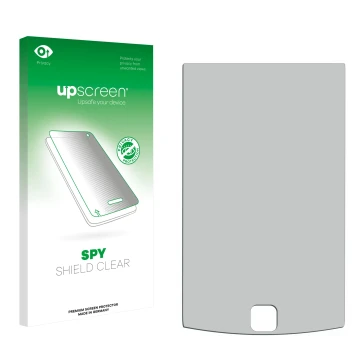 Vorderseite einer Produktverpackung mit dem Markenlogo upscreen. Daneben ist der zugehörige Displayschutz.