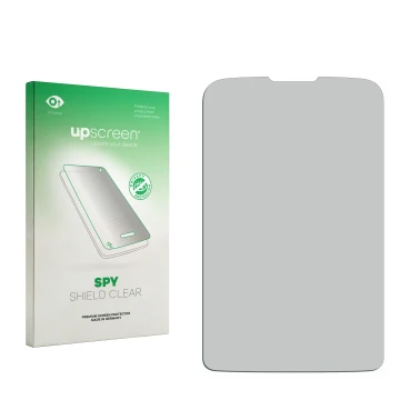 Vorderseite einer Produktverpackung mit dem Markenlogo upscreen. Daneben ist der zugehörige Displayschutz.