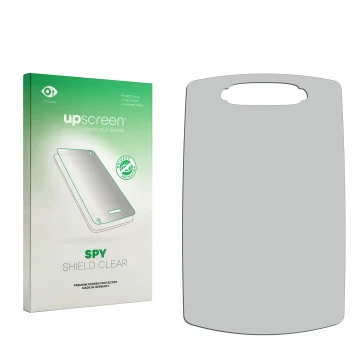 Vorderseite einer Produktverpackung mit dem Markenlogo upscreen. Daneben ist der zugehörige Displayschutz.