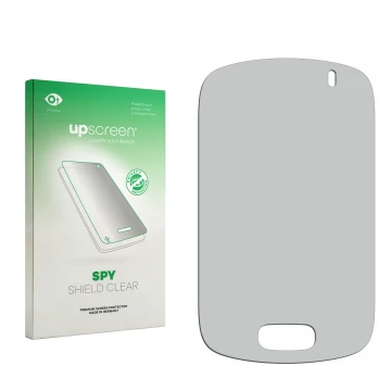 Vorderseite einer Produktverpackung mit dem Markenlogo upscreen. Daneben ist der zugehörige Displayschutz.