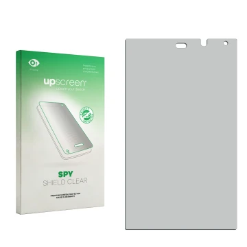 Vorderseite einer Produktverpackung mit dem Markenlogo upscreen. Daneben ist der zugehörige Displayschutz.