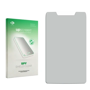 Vorderseite einer Produktverpackung mit dem Markenlogo upscreen. Daneben ist der zugehörige Displayschutz.