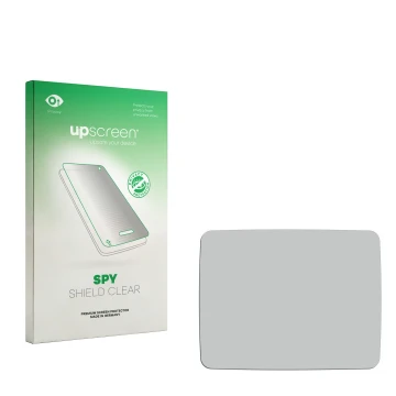 Vorderseite einer Produktverpackung mit dem Markenlogo upscreen. Daneben ist der zugehörige Displayschutz.