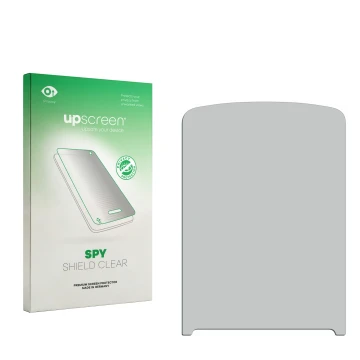 Vorderseite einer Produktverpackung mit dem Markenlogo upscreen. Daneben ist der zugehörige Displayschutz.