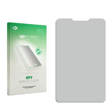 Vorderseite einer Produktverpackung mit dem Markenlogo upscreen. Daneben ist der zugehörige Displayschutz.