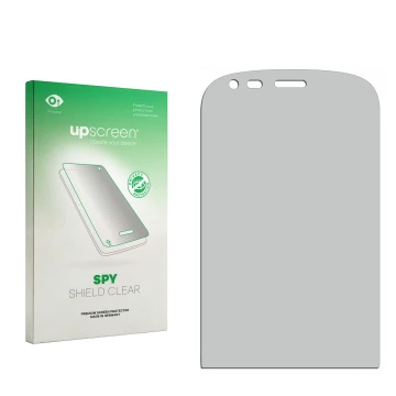 Vorderseite einer Produktverpackung mit dem Markenlogo upscreen. Daneben ist der zugehörige Displayschutz.