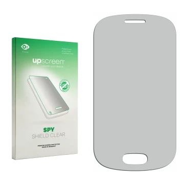 Vorderseite einer Produktverpackung mit dem Markenlogo upscreen. Daneben ist der zugehörige Displayschutz.