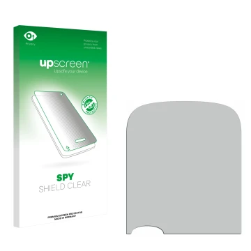 Vorderseite einer Produktverpackung mit dem Markenlogo upscreen. Daneben ist der zugehörige Displayschutz.