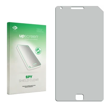 Vorderseite einer Produktverpackung mit dem Markenlogo upscreen. Daneben ist der zugehörige Displayschutz.
