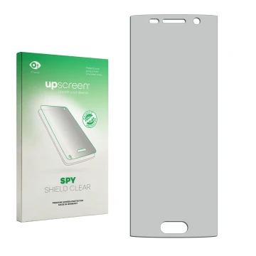 Vorderseite einer Produktverpackung mit dem Markenlogo upscreen. Daneben ist der zugehörige Displayschutz.
