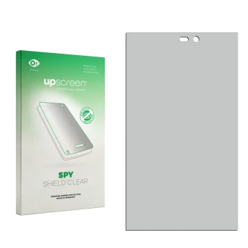 Vorderseite einer Produktverpackung mit dem Markenlogo upscreen. Daneben ist der zugehörige Displayschutz.
