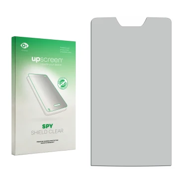 Vorderseite einer Produktverpackung mit dem Markenlogo upscreen. Daneben ist der zugehörige Displayschutz.