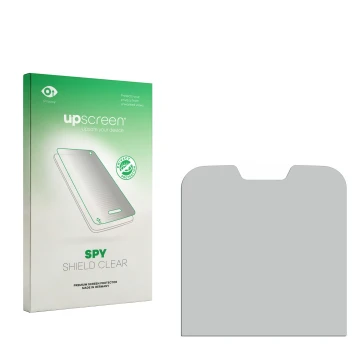 Vorderseite einer Produktverpackung mit dem Markenlogo upscreen. Daneben ist der zugehörige Displayschutz.