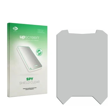 Vorderseite einer Produktverpackung mit dem Markenlogo upscreen. Daneben ist der zugehörige Displayschutz.
