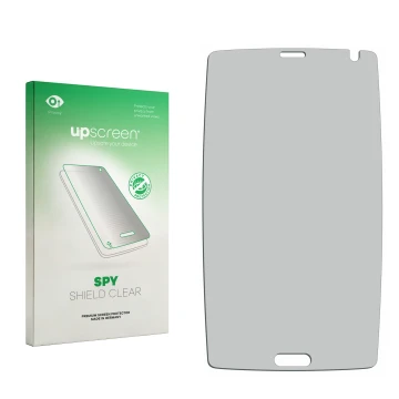 Vorderseite einer Produktverpackung mit dem Markenlogo upscreen. Daneben ist der zugehörige Displayschutz.