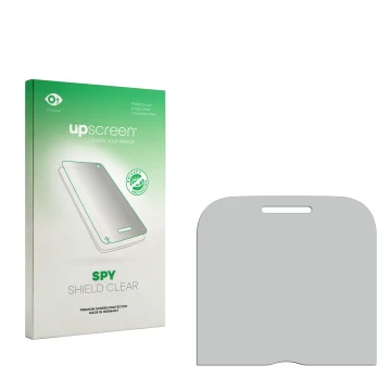 Vorderseite einer Produktverpackung mit dem Markenlogo upscreen. Daneben ist der zugehörige Displayschutz.