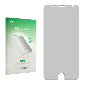 Vorderseite einer Produktverpackung mit dem Markenlogo upscreen. Daneben ist der zugehörige Displayschutz.