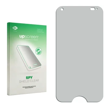 Vorderseite einer Produktverpackung mit dem Markenlogo upscreen. Daneben ist der zugehörige Displayschutz.