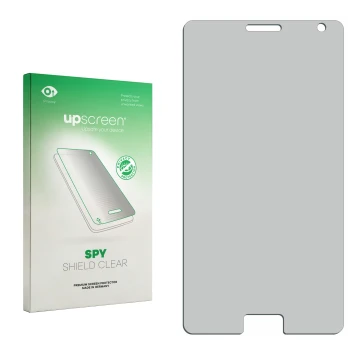 Vorderseite einer Produktverpackung mit dem Markenlogo upscreen. Daneben ist der zugehörige Displayschutz.