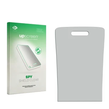 Vorderseite einer Produktverpackung mit dem Markenlogo upscreen. Daneben ist der zugehörige Displayschutz.