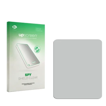 Vorderseite einer Produktverpackung mit dem Markenlogo upscreen. Daneben ist der zugehörige Displayschutz.