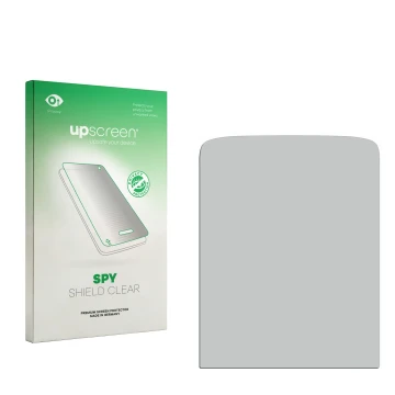 Vorderseite einer Produktverpackung mit dem Markenlogo upscreen. Daneben ist der zugehörige Displayschutz.